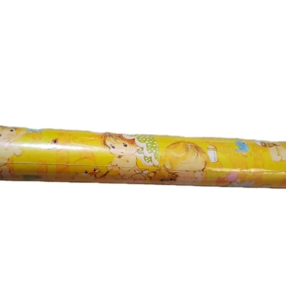 Vtg 1976 American Greetings Baby Shower Rolled Wrapping Paper 20sq Ft Yellow